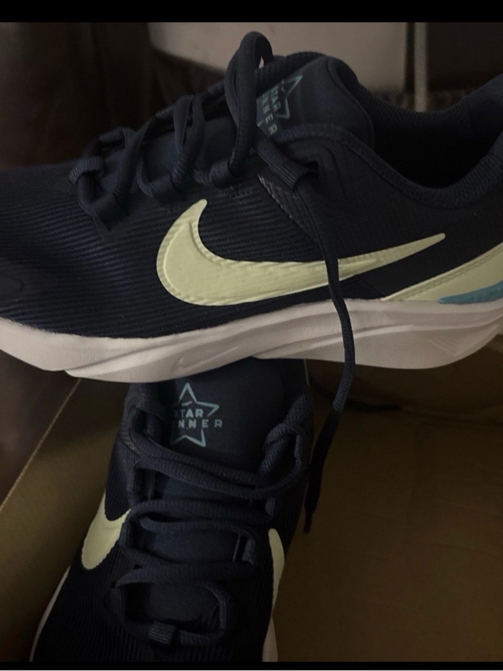 Nike Kids Navy and Light Yellow Star Runner Sneakers